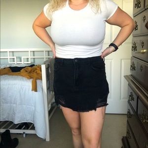 Black ripped jean skirt